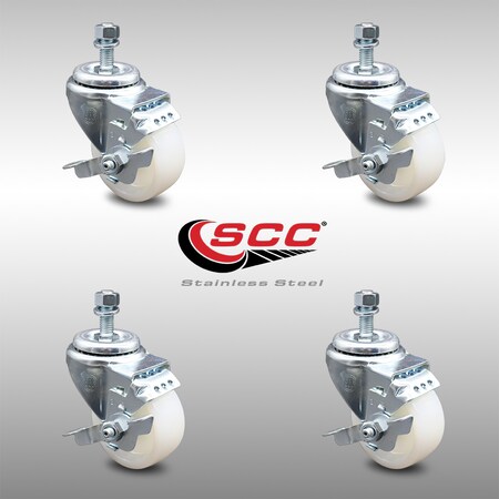 Service Caster 3 Inch SS Nylon Wheel Swivel 3/8 Inch Threaded Stem Caster Set Brake SCC SCC-SSTS20S314-NYS-TLB-381615-4